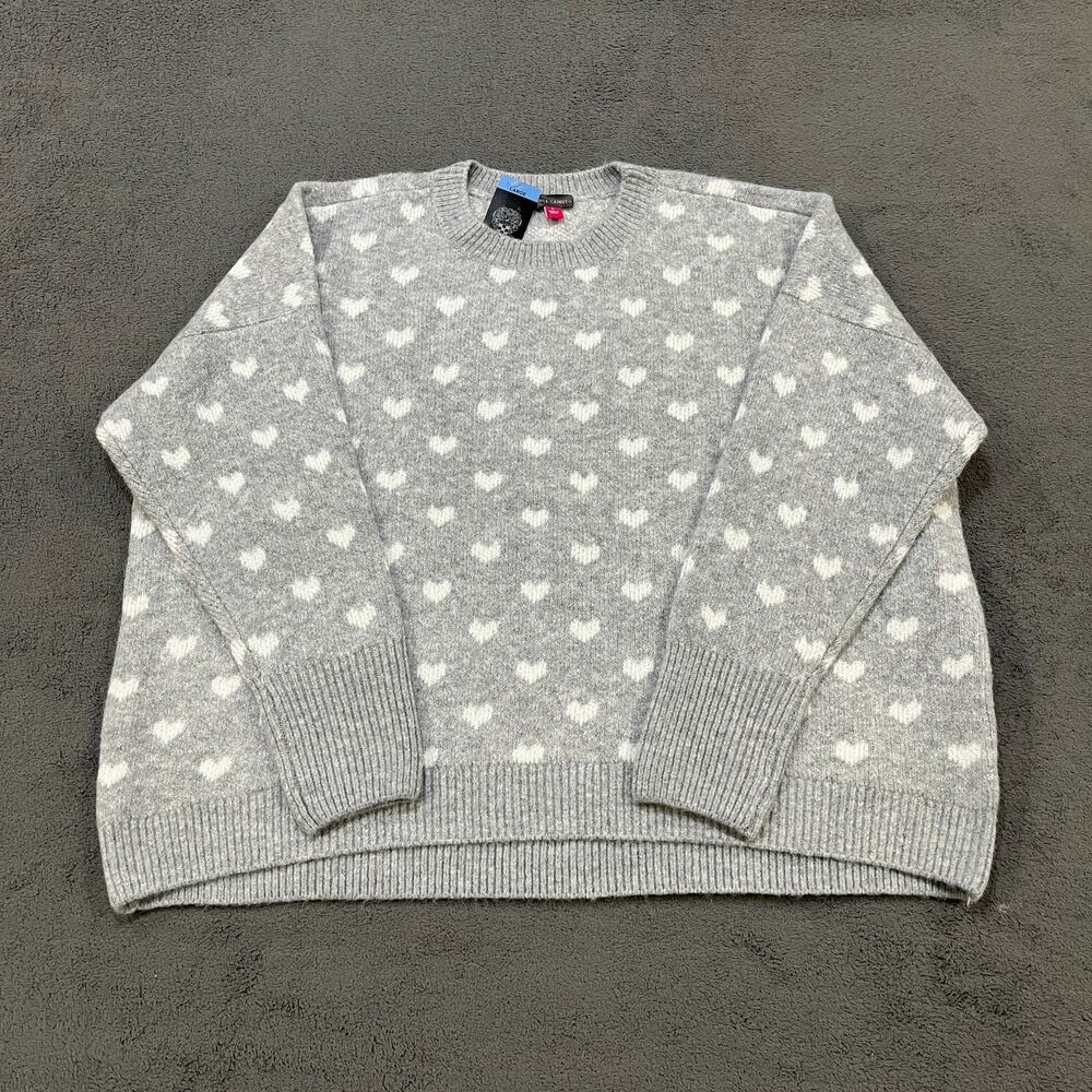 Vince Camuto Gray Heart Pattern Knit Pullover Sweater Women's Size Large NWT